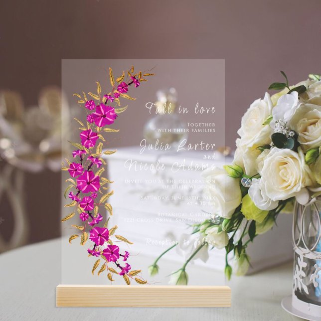 Purple Wild Trumpet Vine Flower Garden Wedding Acrylic Invitations (Creator Uploaded)