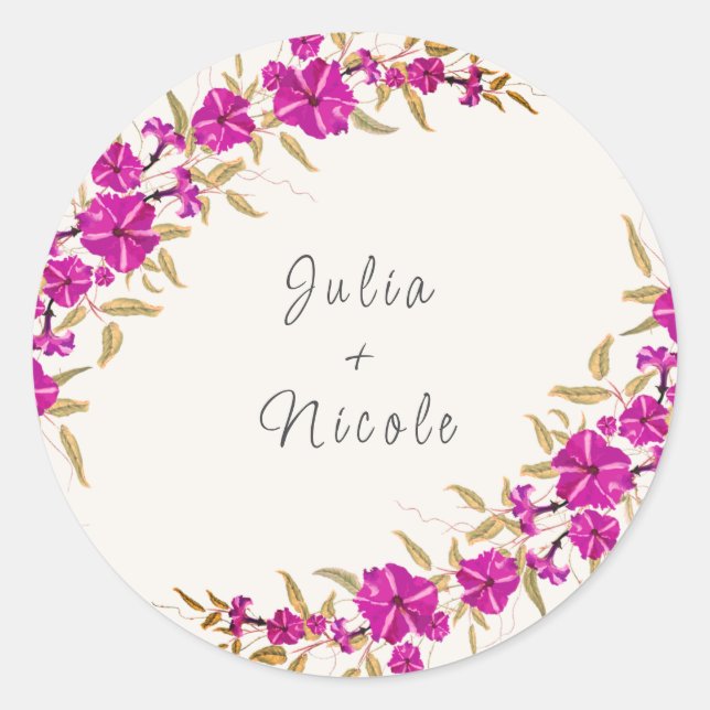 Purple Wild Trumpet Vine Flower Garden Wedding Classic Round Sticker (Front)