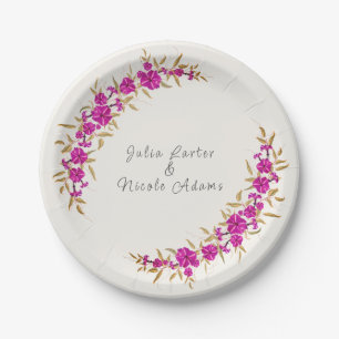Purple Wild Trumpet Vine Flower Garden Wedding Paper Plate