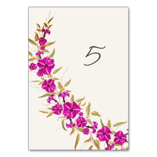Purple Wild Trumpet Vine Flower Garden Wedding Table Number