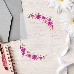 Purple Wild Trumpet Vine Flower Garden Wedding Vellum Invitations