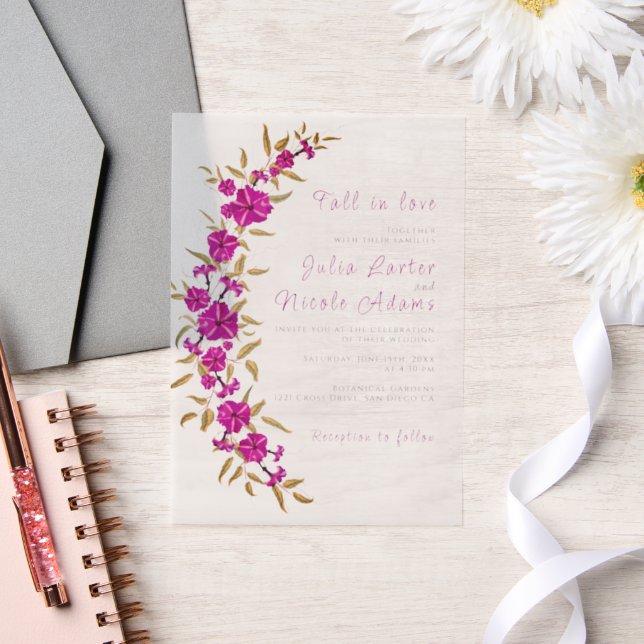 Purple Wild Trumpet Vine Flower Garden Wedding Vellum Invitations (Wedding)