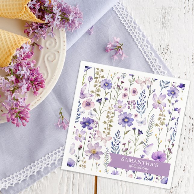 Purple Wildflower 1st Birthday Party Napkins (Wildflowers Napkins)