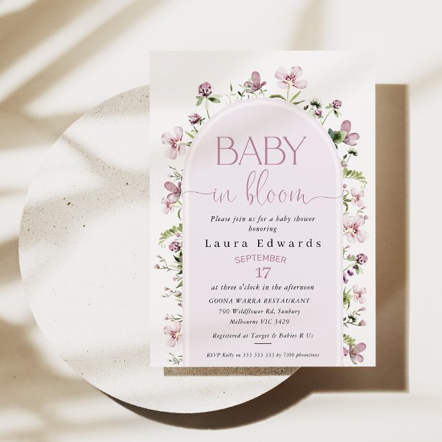 Purple Wildflower Arch Baby Bloom baby Shower Invitation (Purple Wildflowers Baby In Bloom Baby Shower Invitation, Modern Purple Arch, Gender Neutral )