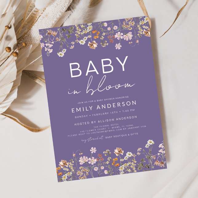 Purple Wildflower Baby in Bloom Baby Shower Invitation (Creator Uploaded)