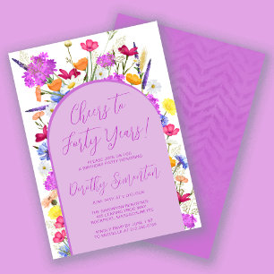 Purple Wildflower Boho 40th Birthday Part Invitation