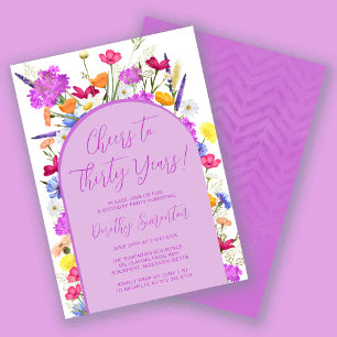 Purple Wildflower Boho Arch 30th Birthday Party In Invitation