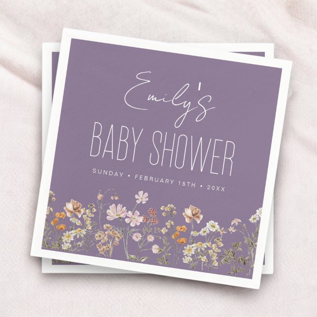 Purple Wildflower Boho Baby Shower In Bloom Napkin (Creator Uploaded)