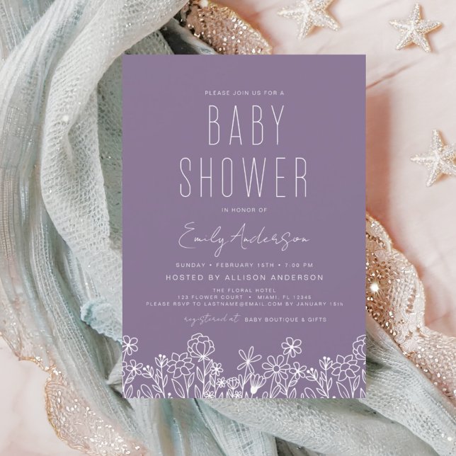 Purple Wildflower Boho Baby Shower Invitation (Creator Uploaded)