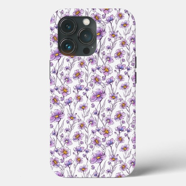 Purple Wildflower Botanical Pattern Design Case-Mate iPhone Case (Back)