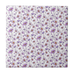 Purple Wildflower Botanical Pattern Design Ceramic Tile