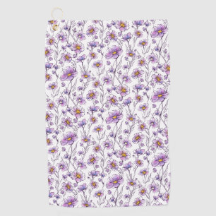 Purple Wildflower Botanical Pattern Design Golf Towel