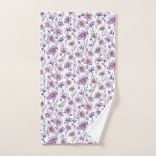 Purple Wildflower Botanical Pattern Design Hand Towel