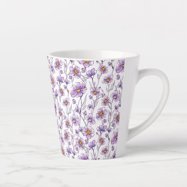 Purple Wildflower Botanical Pattern Design Latte Mug (Right)