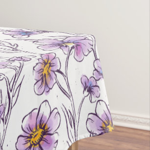 Purple Wildflower Botanical Pattern Design Tablecloth