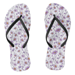 Purple Wildflower Botanical Pattern Design Thongs