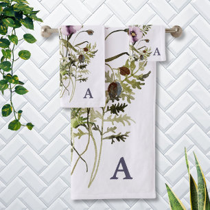 Purple Wildflower Bouquet Watercolor Floral Bath Towel Set