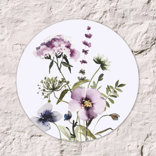 Purple Wildflower Bouquet Watercolor Floral Classic Round Sticker