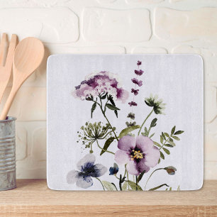 Purple Wildflower Bouquet Watercolor Floral Cutting Board