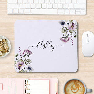 Purple Wildflower Bouquet Watercolor Floral Mouse Pad