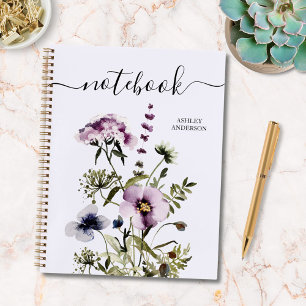 Purple Wildflower Bouquet Watercolor Floral Notebook