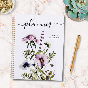 Purple Wildflower Bouquet Watercolor Floral Planner