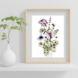 Purple Wildflower Bouquet Watercolor Floral Poster