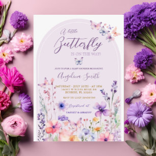 Purple Wildflower Butterfly Baby Shower Invitation