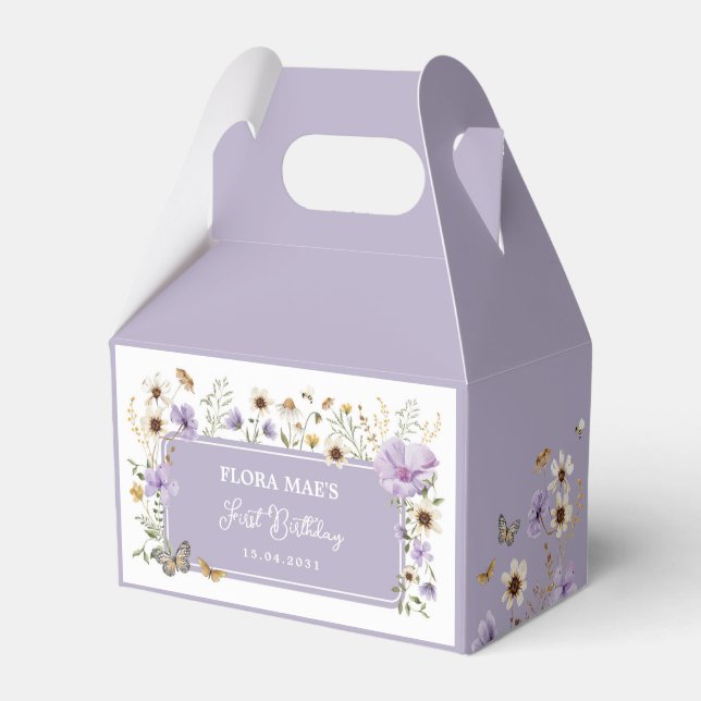 Purple Wildflower Butterfly Garden Birthday Favour Box (Front Side)