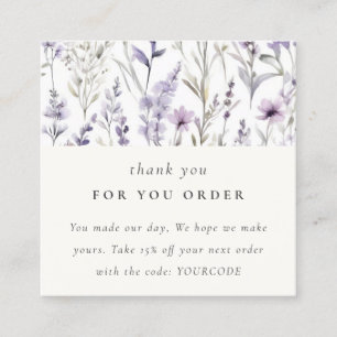 Purple Wildflower Butterfly Thank You For Order Square Business Card