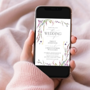 Purple Wildflower Calligraphy Photo Wedding Invitation