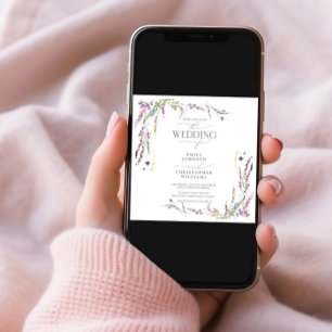 Purple Wildflower Calligraphy Photo Wedding Invitation