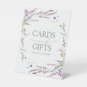 Purple Wildflower Calligraphy Wedding Gift Pedestal Sign