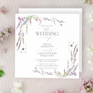 Purple Wildflower Calligraphy Wedding Invitation