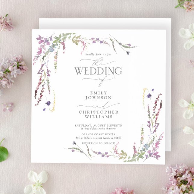 Purple Wildflower Calligraphy Wedding Invitation (Creator Uploaded)