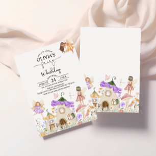 Purple Wildflower Fairy 1st Birthday Invitation