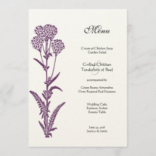Purple Wildflower Floral Country Chic Wedding Menu