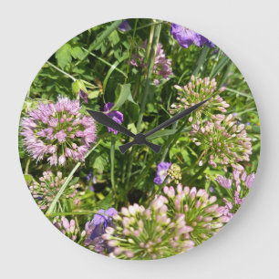 Purple Wildflower Garden Clock Floral Botanical