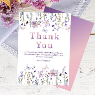 Purple Wildflower Girl’s 1st Birthday Thank You Card