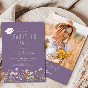 Purple Wildflower Graduation Party Boho Invitation