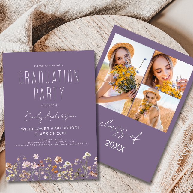 Purple Wildflower Graduation Party Photo Boho Invitation (Creator Uploaded)