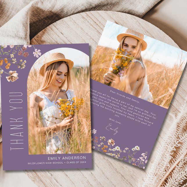 Purple Wildflower Graduation Photo Thank You (Creator Uploaded)