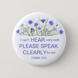Purple wildflower hard of hearing pin badge deaf