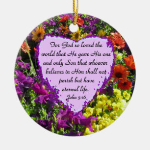 PURPLE WILDFLOWER JOHN 3:16 CERAMIC TREE DECORATION
