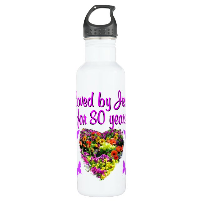 PURPLE WILDFLOWER LOVED BY JESUS FOR 80 YEARS 710 ML WATER BOTTLE (Front)