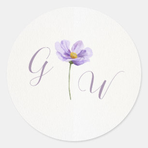 Purple Wildflower Monogram Wedding Round Sticker