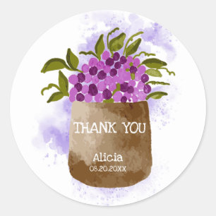 Purple Wildflower On Pot Watercolor Thank You Classic Round Sticker