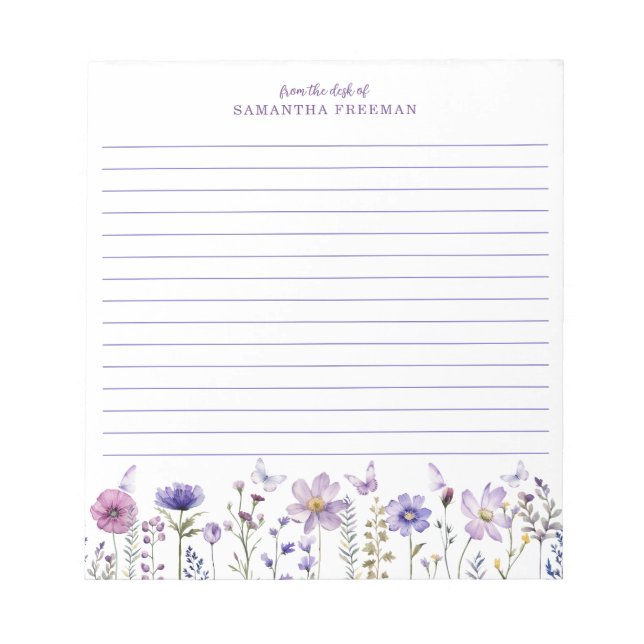 Purple Wildflower Personalised Notepad (Front)