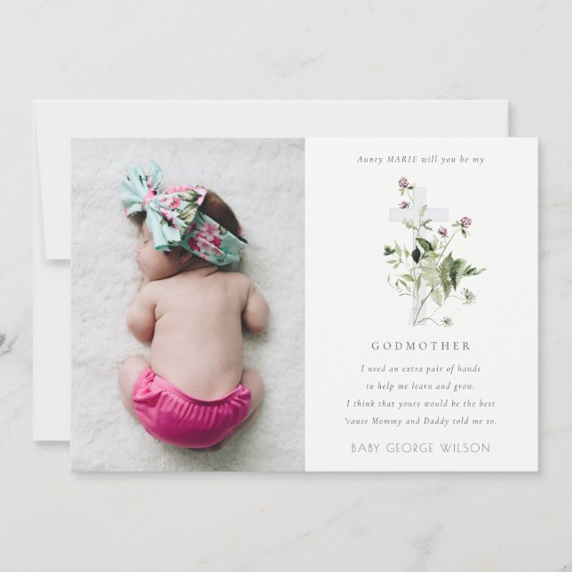 Purple Wildflower Photo Godmother Proposal Invite (Front)