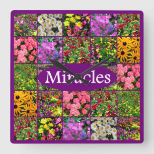 PURPLE WILDFLOWER PHOTO MIRACLES DESIGN SQUARE WALL CLOCK